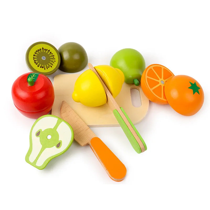Wooden Pretend Play Kitchen β Montessori Simulation Toy | Educational Cutting Fruit & Vegetable Set for Kids | Role-Playing Game for Children