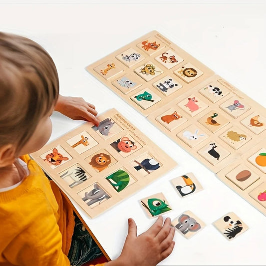 Wooden Cognitive Matching Puzzle – Montessori Fruit & Animal Pairing Board | Educational Toy for Toddlers & Kids