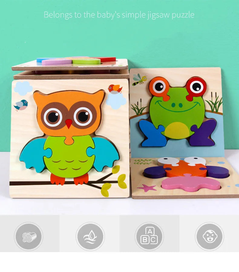 3D Wooden Cartoon Puzzle Set ā Baby Animal & Traffic Jigsaw | Early Learning Toy for Toddlers & Kids"