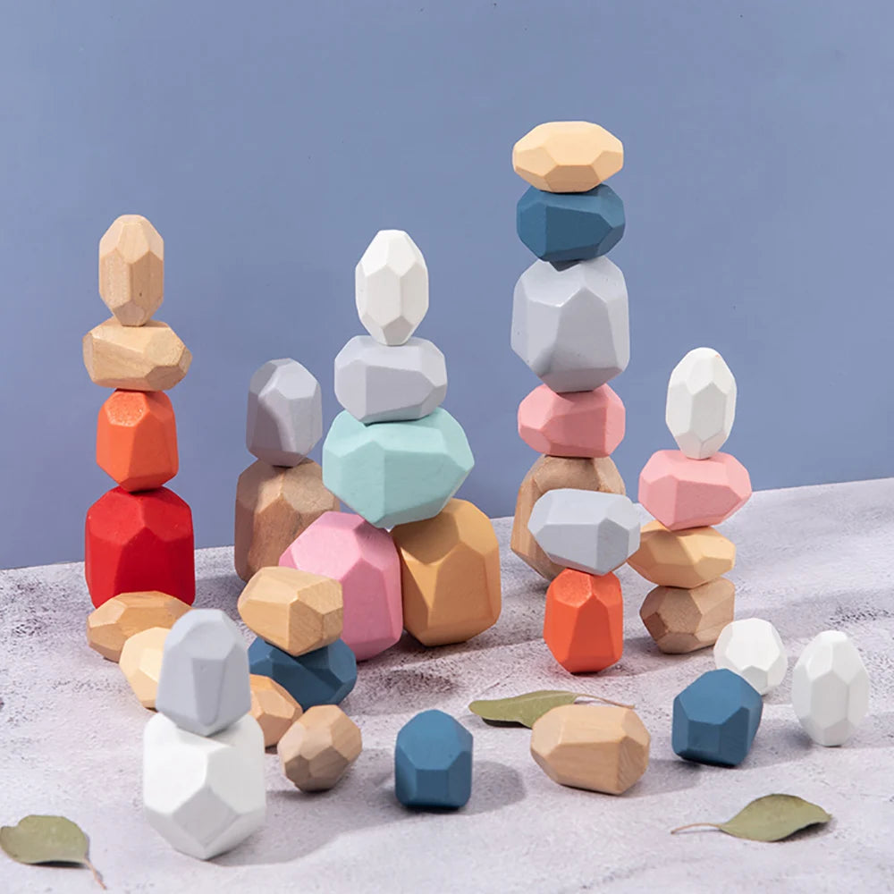 Wooden Sorting Stacking Rocks Stones Sensory Toddler Toys Learning Montessori