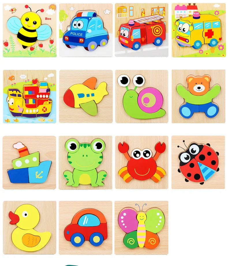 3D Wooden Cartoon Puzzle Set ā Baby Animal & Traffic Jigsaw | Early Learning Toy for Toddlers & Kids"