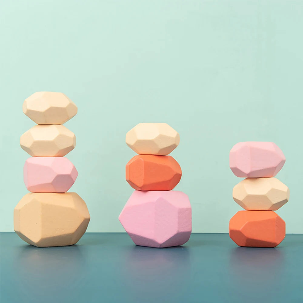 Wooden Sorting Stacking Rocks Stones Sensory Toddler Toys Learning Montessori