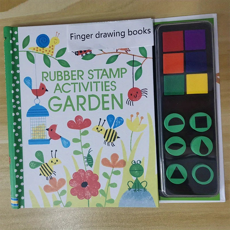 Fingerprinting Books With Rubber Stamps Ink Pad Activities Doodling Book Animal Garden DIY Craft Toy