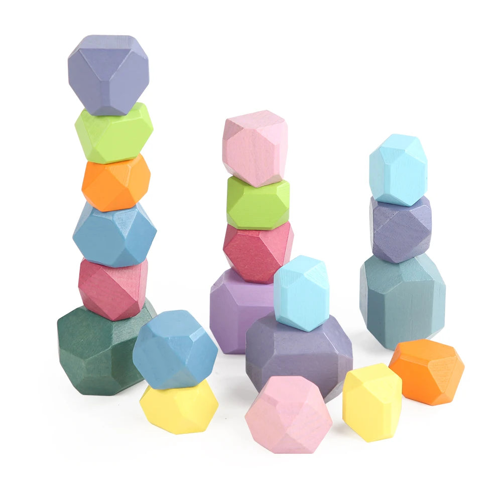 Wooden Sorting Stacking Rocks Stones Sensory Toddler Toys Learning Montessori