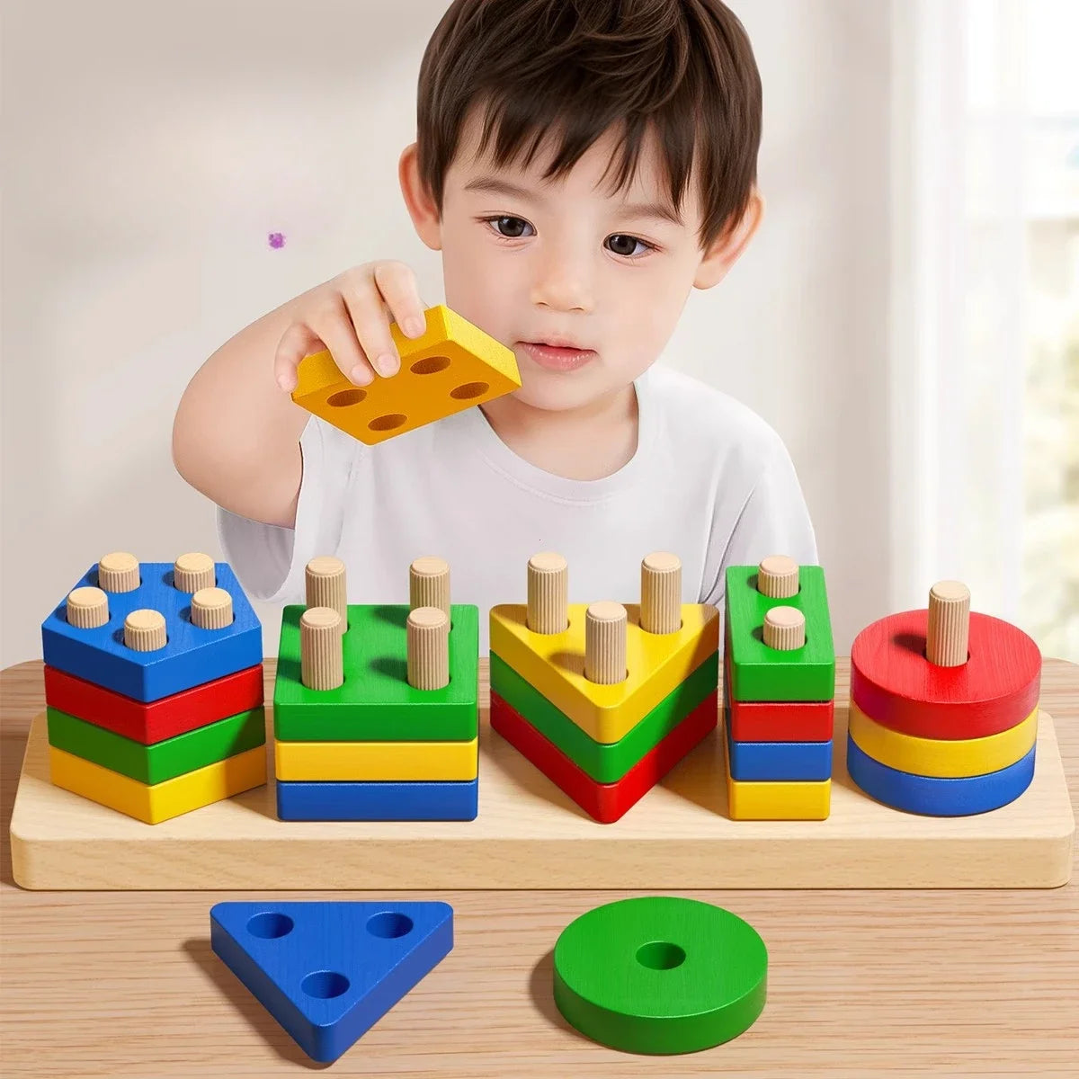 ontessori Wooden Sorting & Stacking Toy