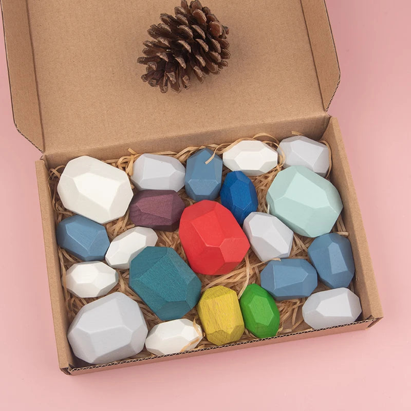 Wooden Sorting Stacking Rocks Stones Sensory Toddler Toys Learning Montessori