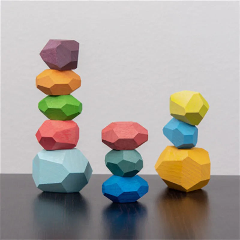 Wooden Sorting Stacking Rocks Stones Sensory Toddler Toys Learning Montessori