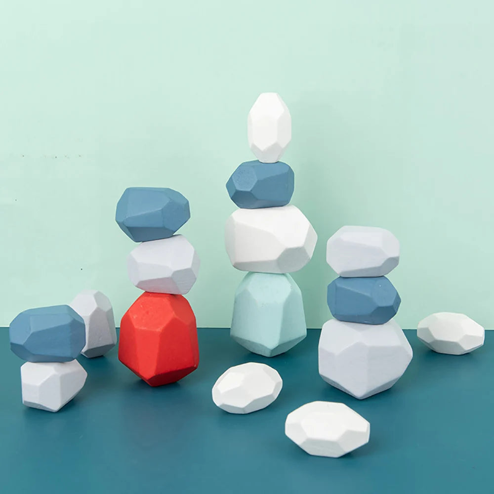Wooden Sorting Stacking Rocks Stones Sensory Toddler Toys Learning Montessori