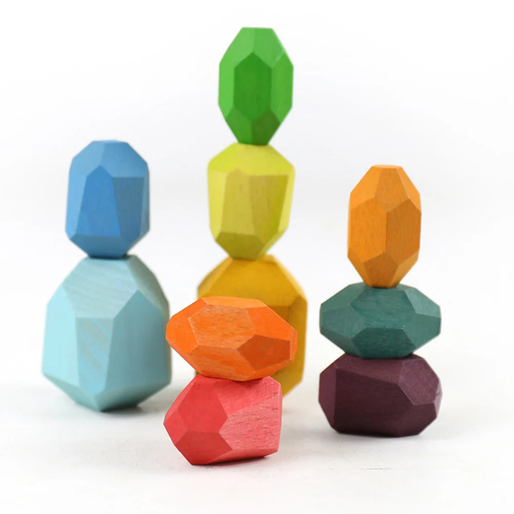 Wooden Sorting Stacking Rocks Stones Sensory Toddler Toys Learning Montessori