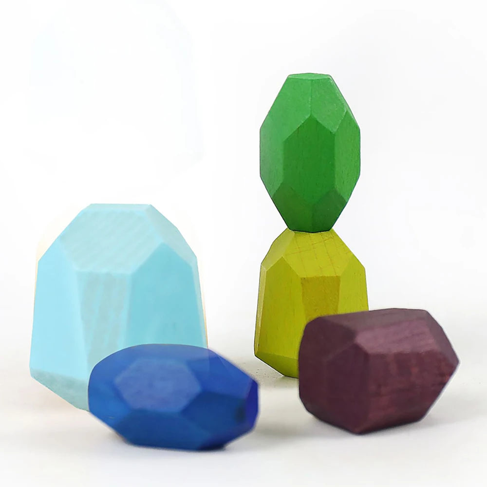 Wooden Sorting Stacking Rocks Stones Sensory Toddler Toys Learning Montessori