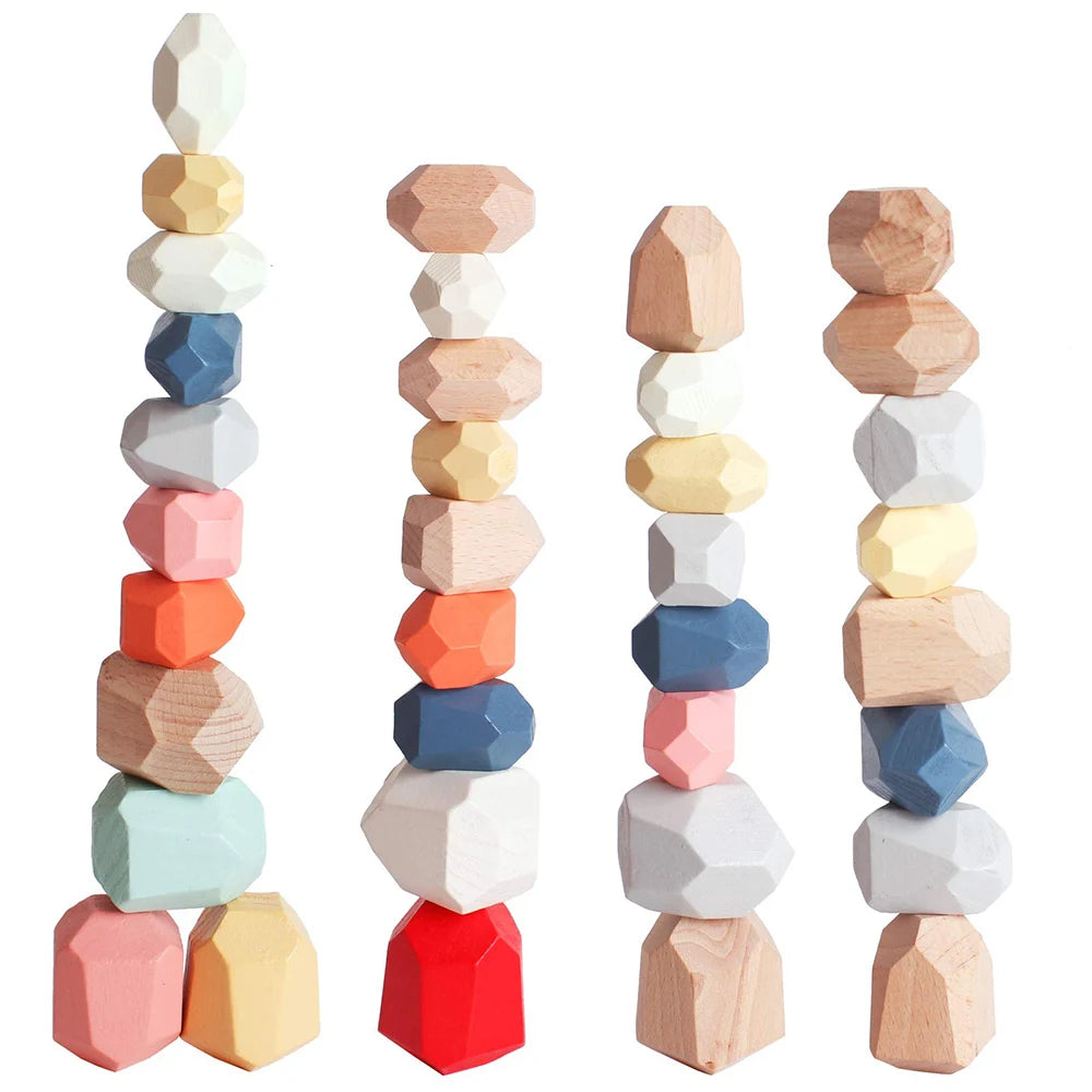Wooden Sorting Stacking Rocks Stones Sensory Toddler Toys Learning Montessori