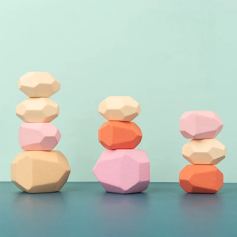 Wooden Sorting Stacking Rocks Stones Sensory Toddler Toys Learning Montessori