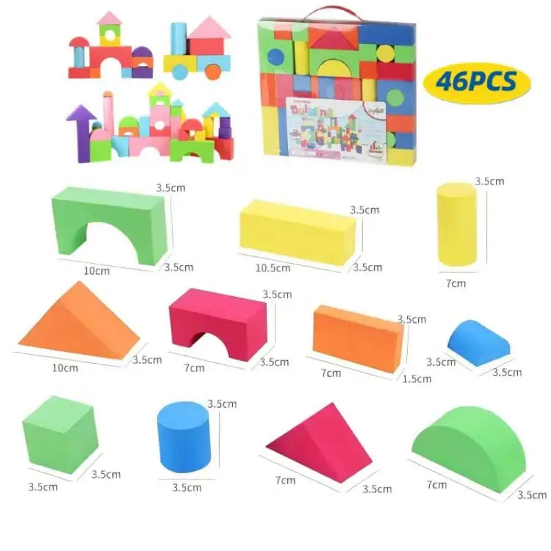 Soft EVA Building Blocks Large Educational STEM Toys for Preschool Kids Big Colorful Stackable Blocks Boy Girl Gifts-46pcs