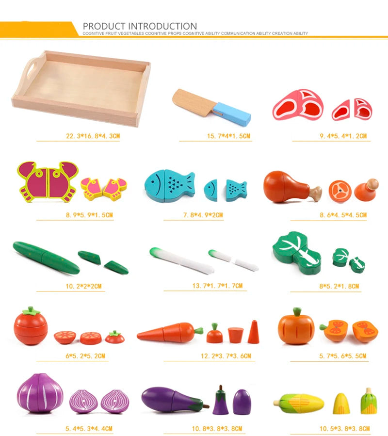 Wooden Pretend Play Kitchen – Montessori Simulation Toy | Educational Cutting Fruit & Vegetable Set for Kids | Role-Playing Game for Children