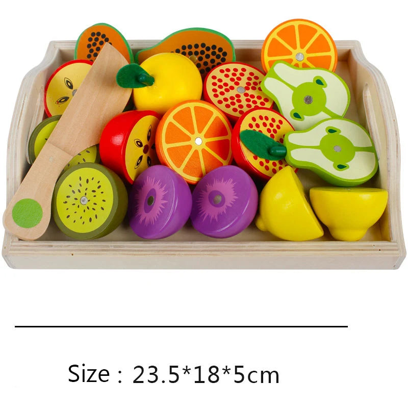 Wooden Pretend Play Kitchen – Montessori Simulation Toy | Educational Cutting Fruit & Vegetable Set for Kids | Role-Playing Game for Children