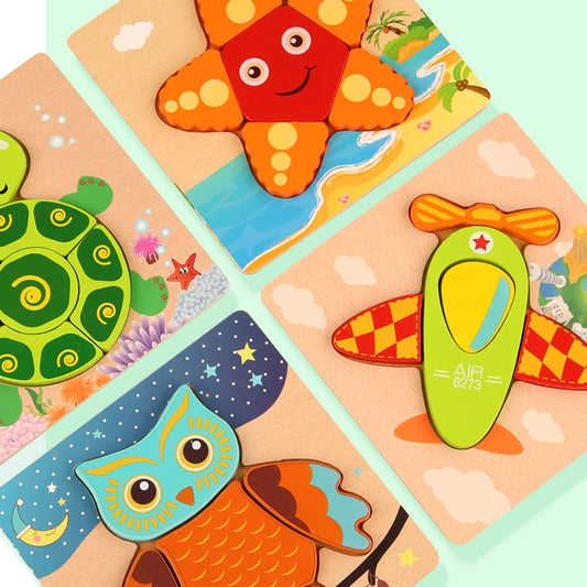 3D Wooden Cartoon Puzzle Set – Baby Animal & Traffic Jigsaw | Early Learning Toy for Toddlers & Kids"
