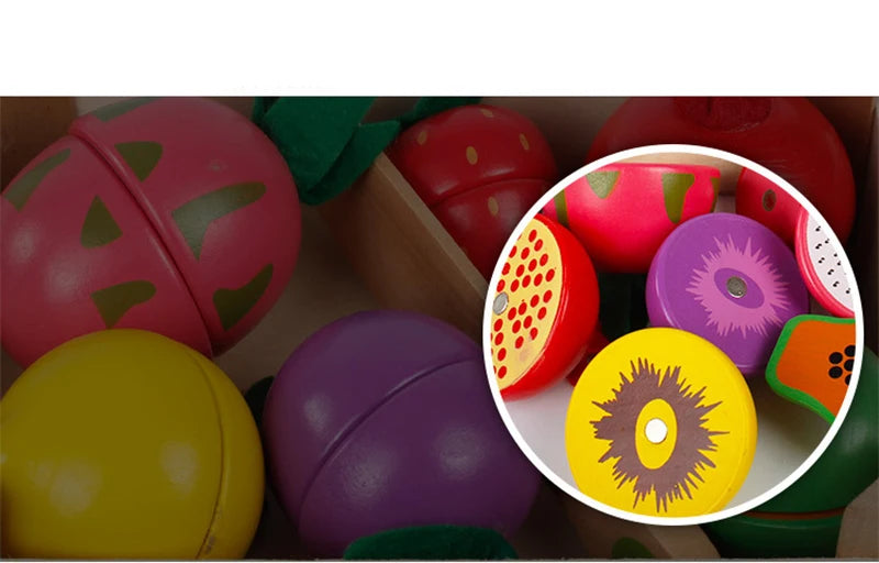 Wooden Pretend Play Kitchen – Montessori Simulation Toy | Educational Cutting Fruit & Vegetable Set for Kids | Role-Playing Game for Children