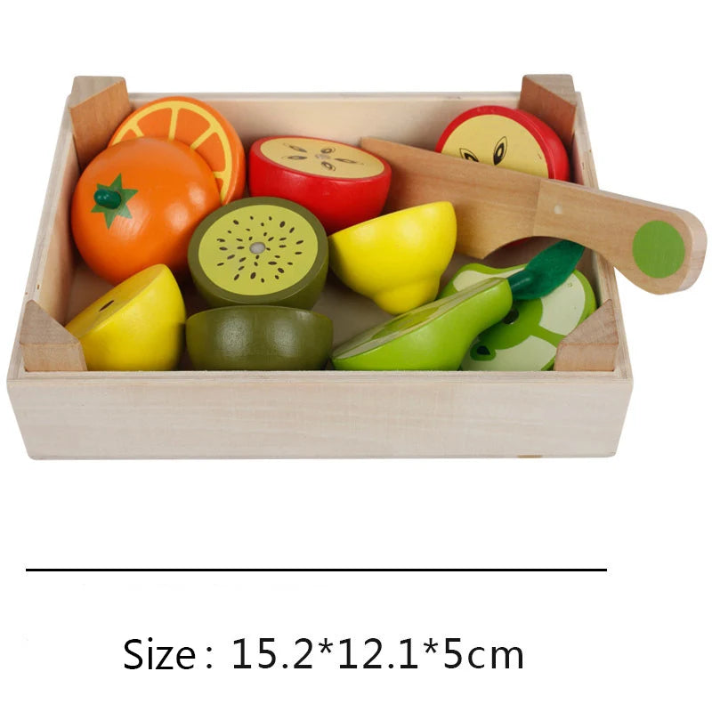 Wooden Pretend Play Kitchen – Montessori Simulation Toy | Educational Cutting Fruit & Vegetable Set for Kids | Role-Playing Game for Children