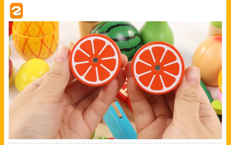 Wooden Pretend Play Kitchen – Montessori Simulation Toy | Educational Cutting Fruit & Vegetable Set for Kids | Role-Playing Game for Children