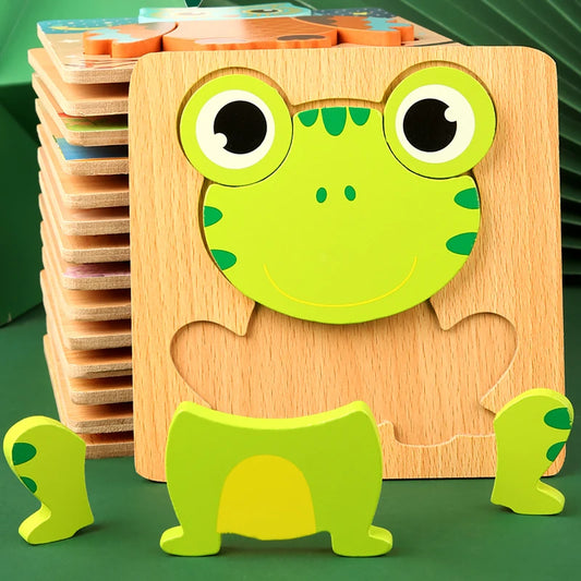 3D Wooden Cartoon Puzzle Set – Baby Animal & Traffic Jigsaw | Early Learning Toy for Toddlers & Kids"