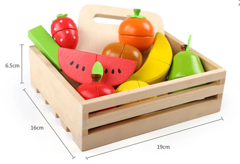 Wooden Pretend Play Kitchen – Montessori Simulation Toy | Educational Cutting Fruit & Vegetable Set for Kids | Role-Playing Game for Children