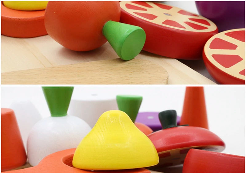 Wooden Pretend Play Kitchen – Montessori Simulation Toy | Educational Cutting Fruit & Vegetable Set for Kids | Role-Playing Game for Children