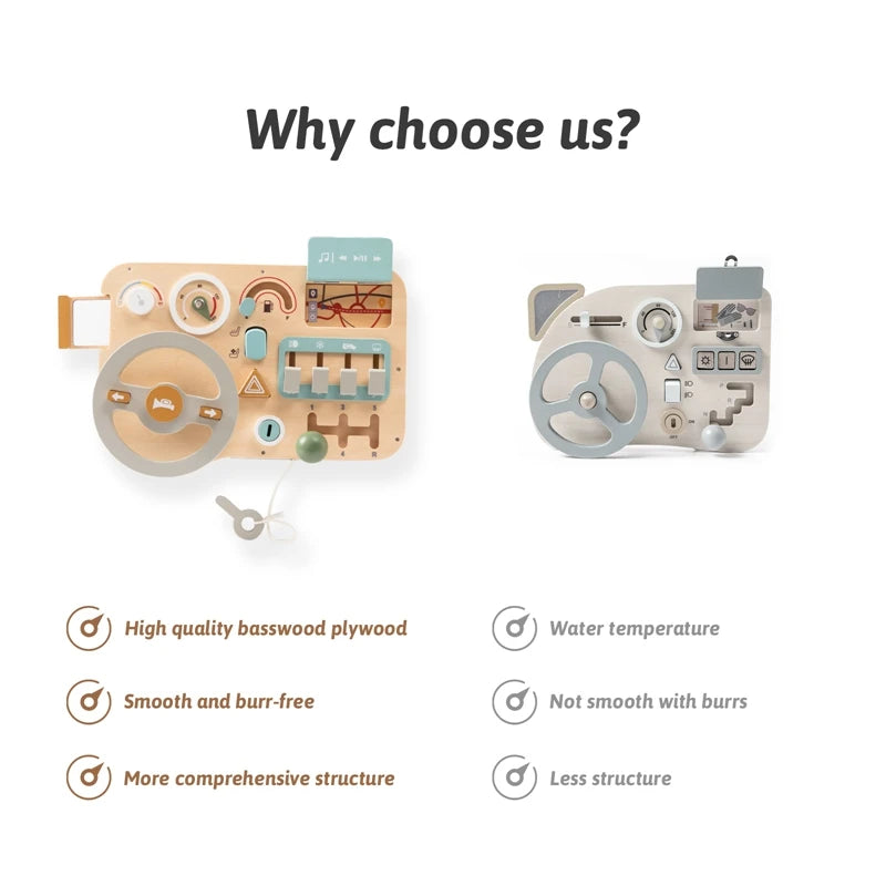 Montessori Wooden Car Steering Wheel Busy Board