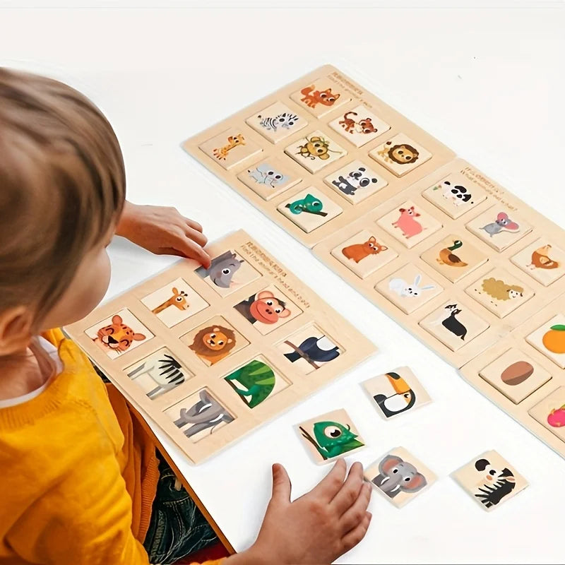 Wooden Cognitive Matching Puzzle – Montessori Fruit & Animal Pairing Board | Educational Toy for Toddlers & Kids