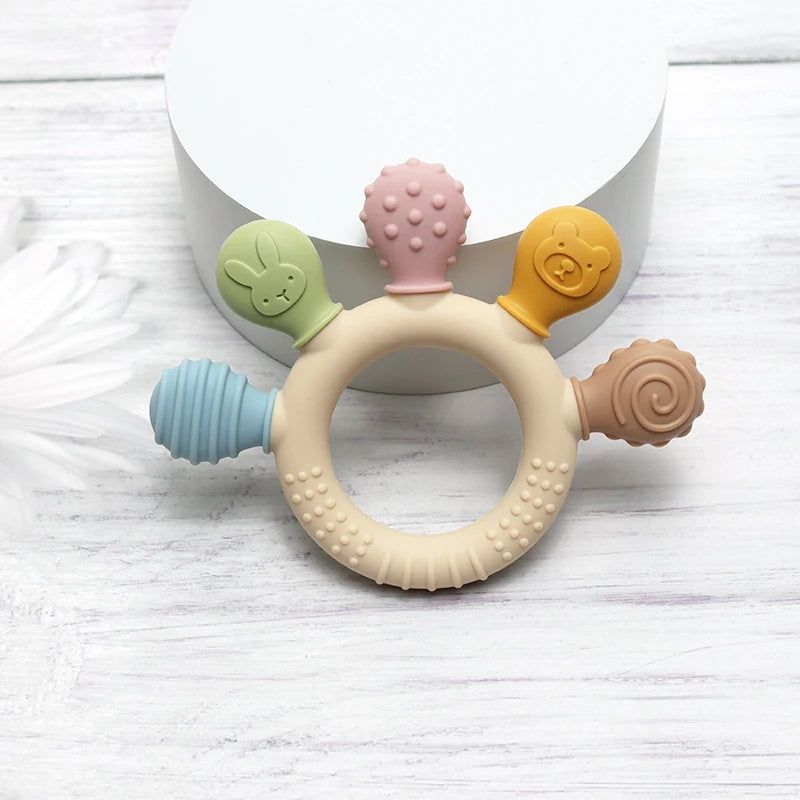 New Hand Multicolor Silicone Baby Ring Teether