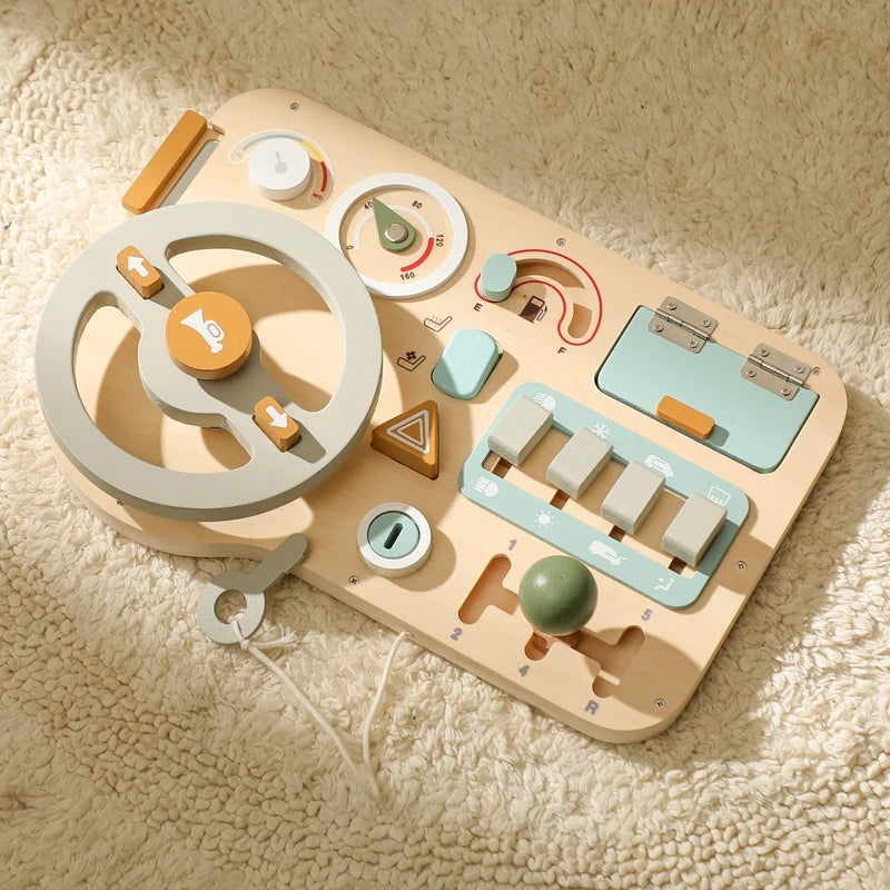 Montessori Wooden Car Steering Wheel Busy Board