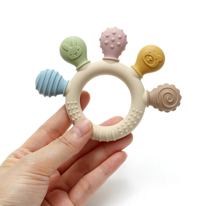 New Hand Multicolor Silicone Baby Ring Teether
