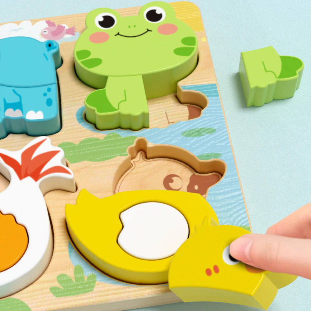 4-in-1 Wooden 3D Cartoon Animal Cognitive Puzzle