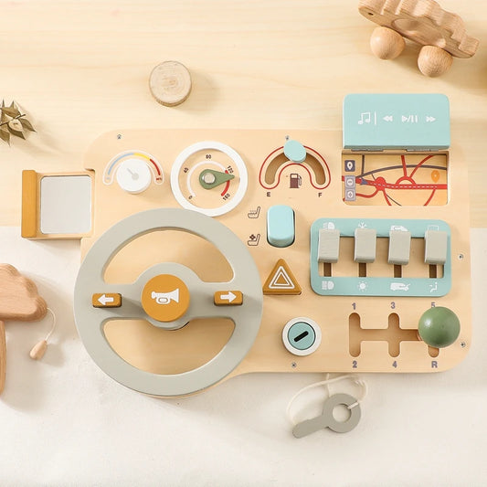 Montessori Wooden Car Steering Wheel Busy Board