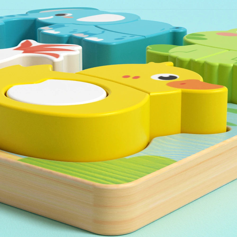 4-in-1 Wooden 3D Cartoon Animal Cognitive Puzzle