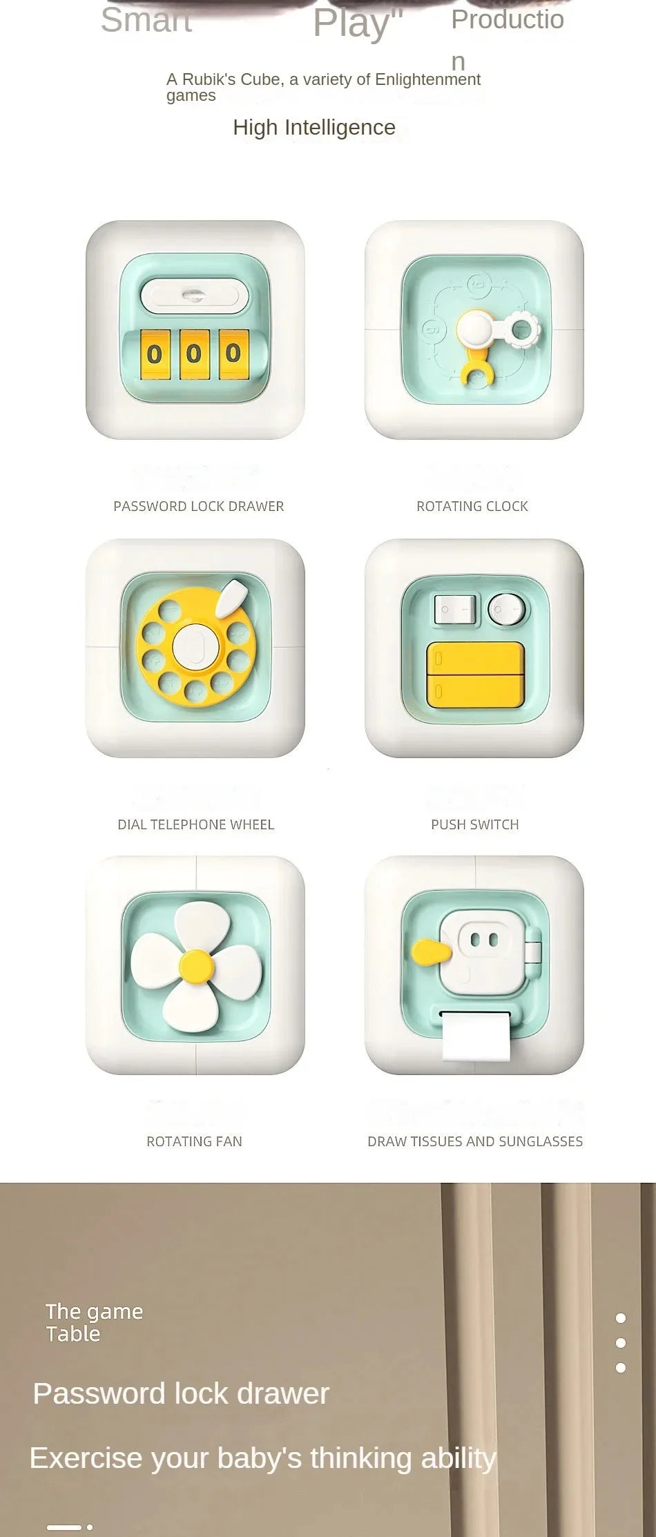 6-in-1 Montessori Skills Drawer Cube – Sensory Busy Board for Toddlers