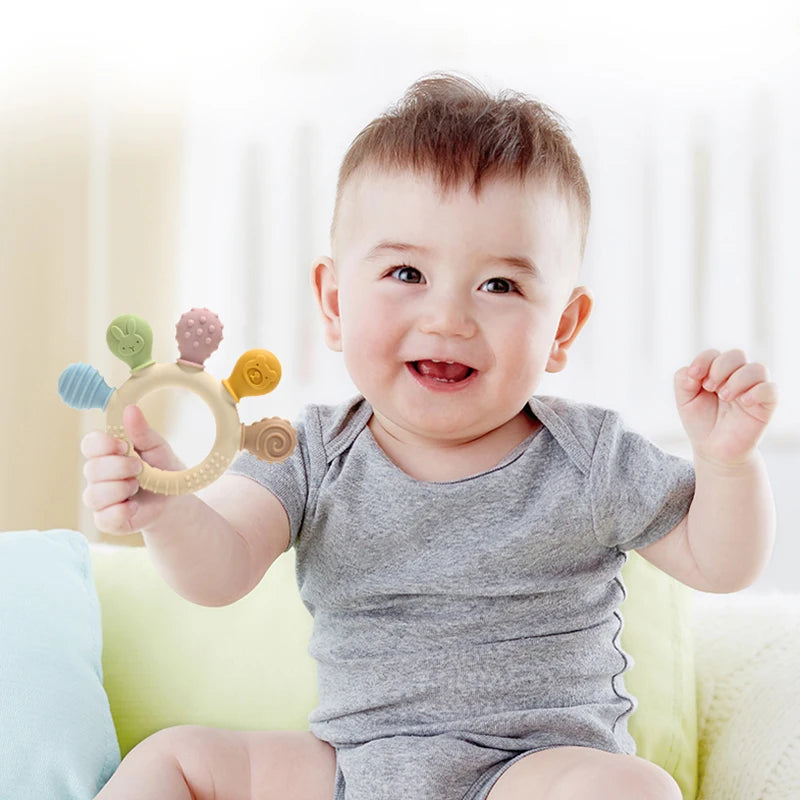 New Hand Multicolor Silicone Baby Ring Teether