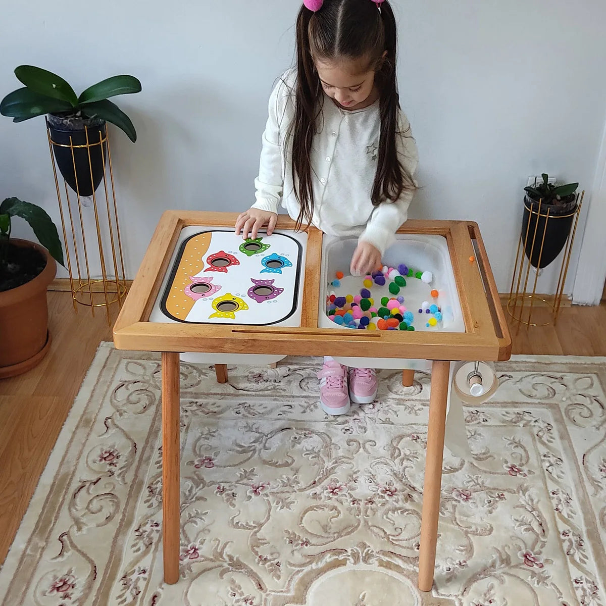 Children's Sensory Tray Table Color Hairball Game Wooden Tile Montessori Early Education Toys Kids Toys Educational Accessories