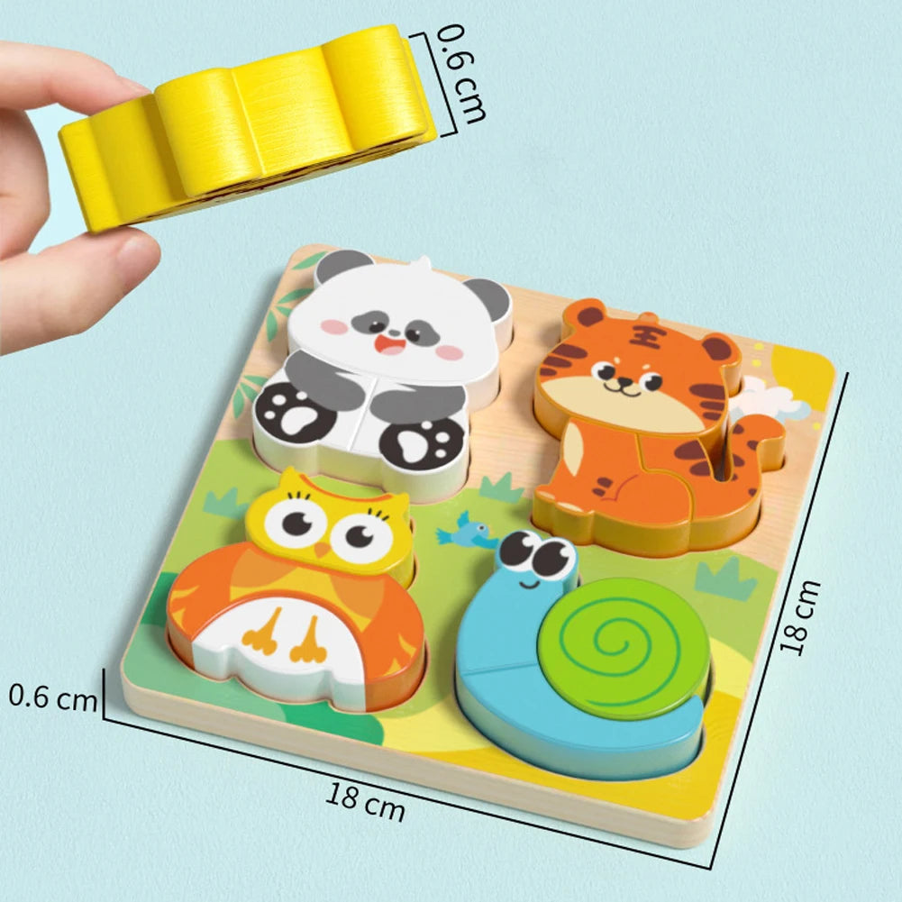 4-in-1 Wooden 3D Cartoon Animal Cognitive Puzzle