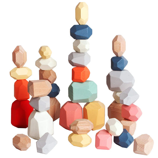 Wooden Sorting Stacking Rocks Stones Sensory Toddler Toys Learning Montessori