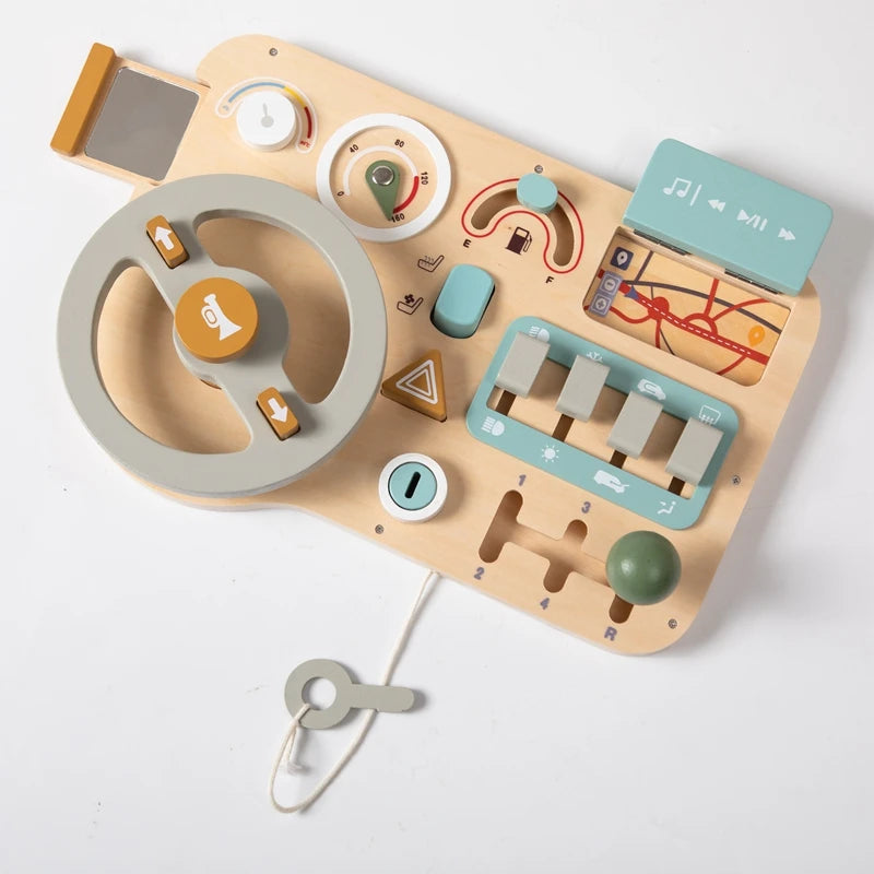 Montessori Wooden Car Steering Wheel Busy Board