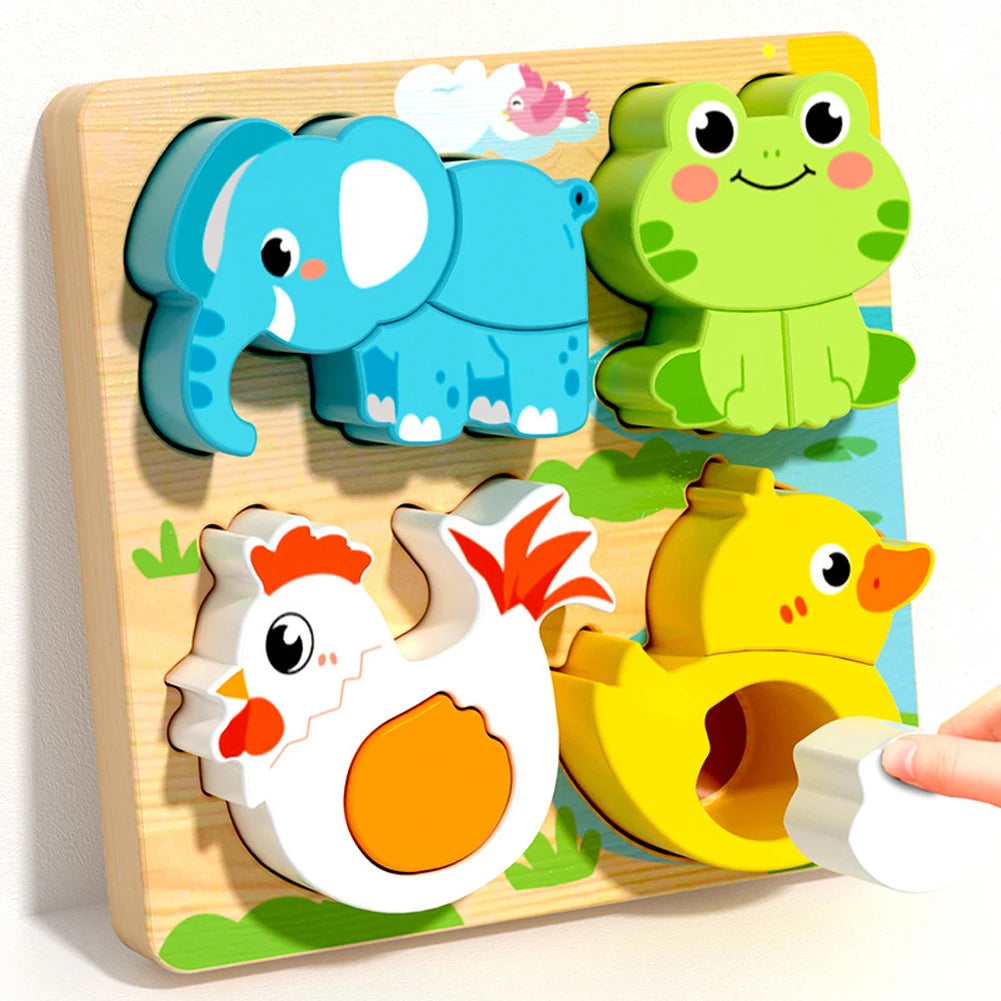 4-in-1 Wooden 3D Cartoon Animal Cognitive Puzzle