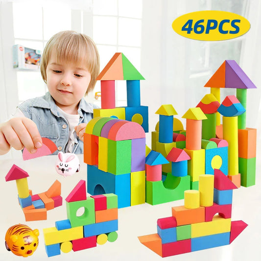Soft EVA Building Blocks Large Educational STEM Toys for Preschool Kids Big Colorful Stackable Blocks Boy Girl Gifts-46pcs