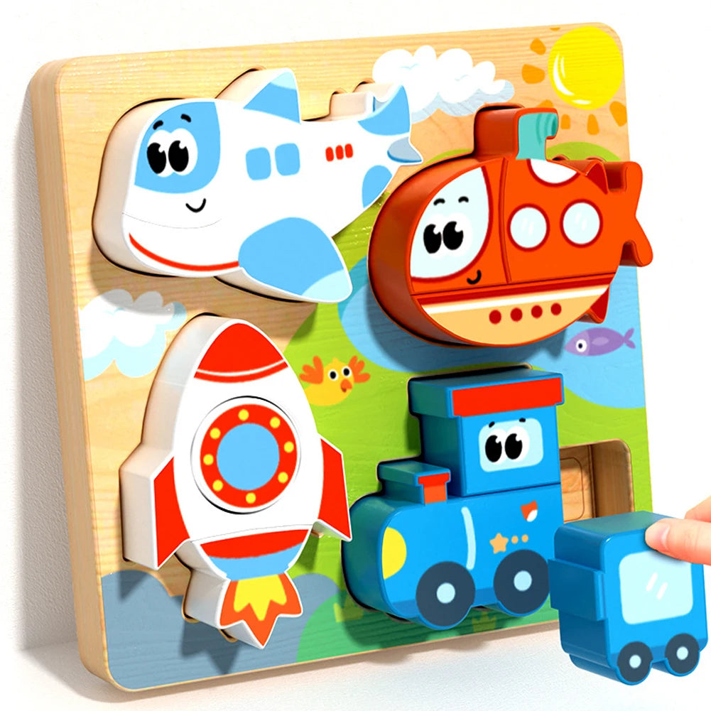 4-in-1 Wooden 3D Cartoon Animal Cognitive Puzzle