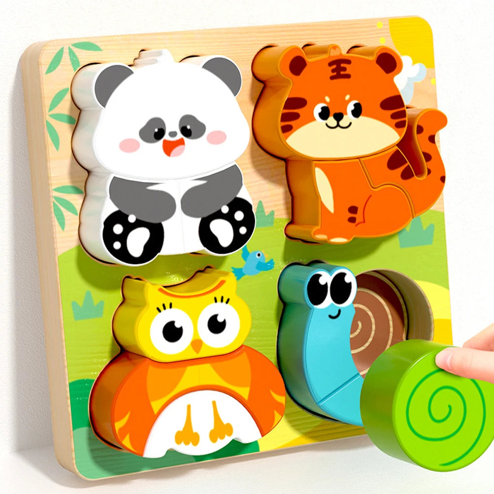 4-in-1 Wooden 3D Cartoon Animal Cognitive Puzzle