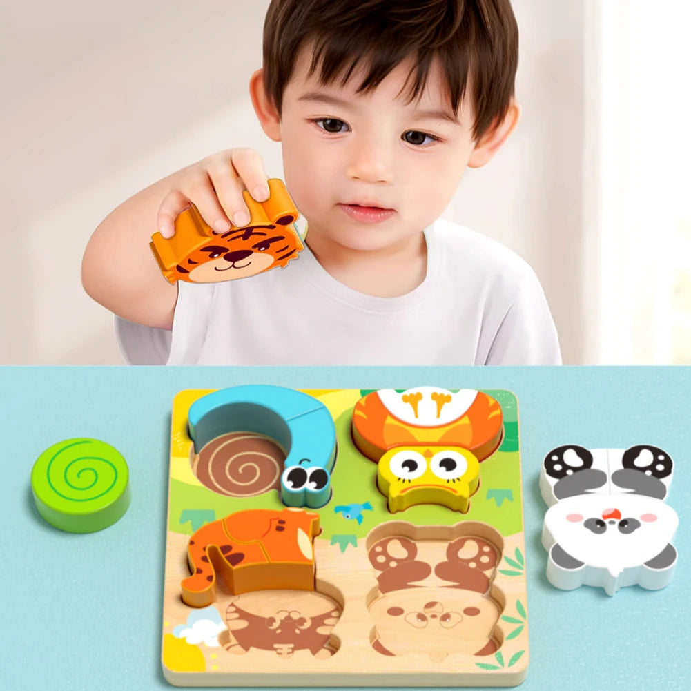 4-in-1 Wooden 3D Cartoon Animal Cognitive Puzzle