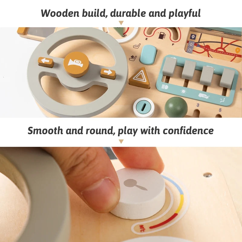Montessori Wooden Car Steering Wheel Busy Board