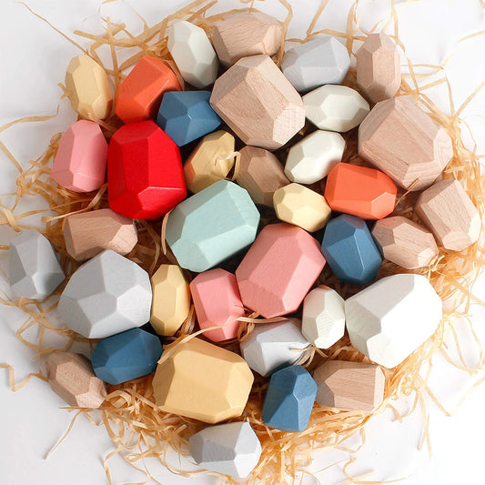 Wooden Sorting Stacking Rocks Stones Sensory Toddler Toys Learning Montessori