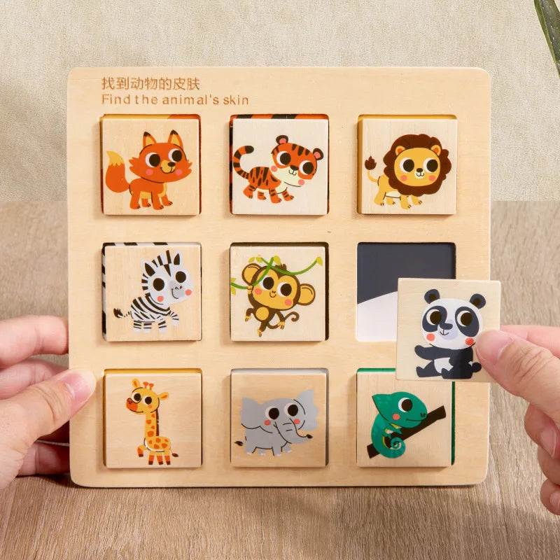 Wooden Cognitive Matching Puzzle – Montessori Fruit & Animal Pairing Board | Educational Toy for Toddlers & Kids