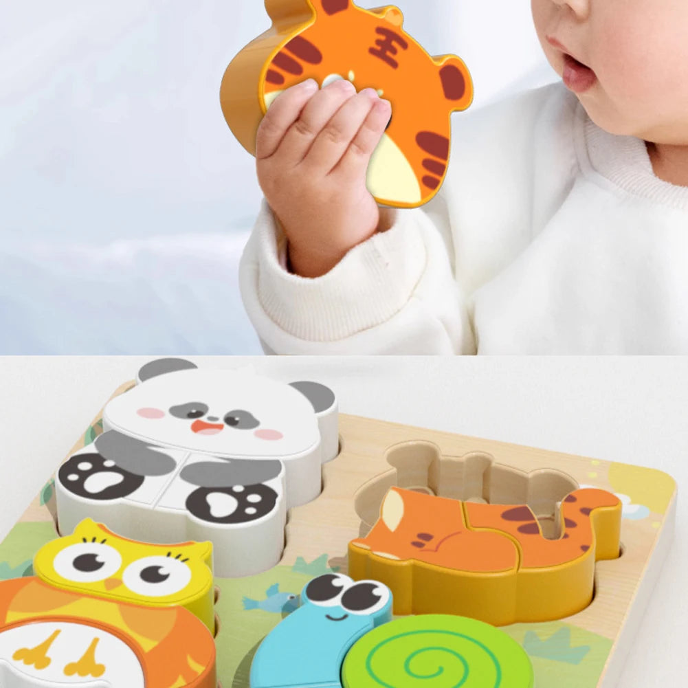 4-in-1 Wooden 3D Cartoon Animal Cognitive Puzzle